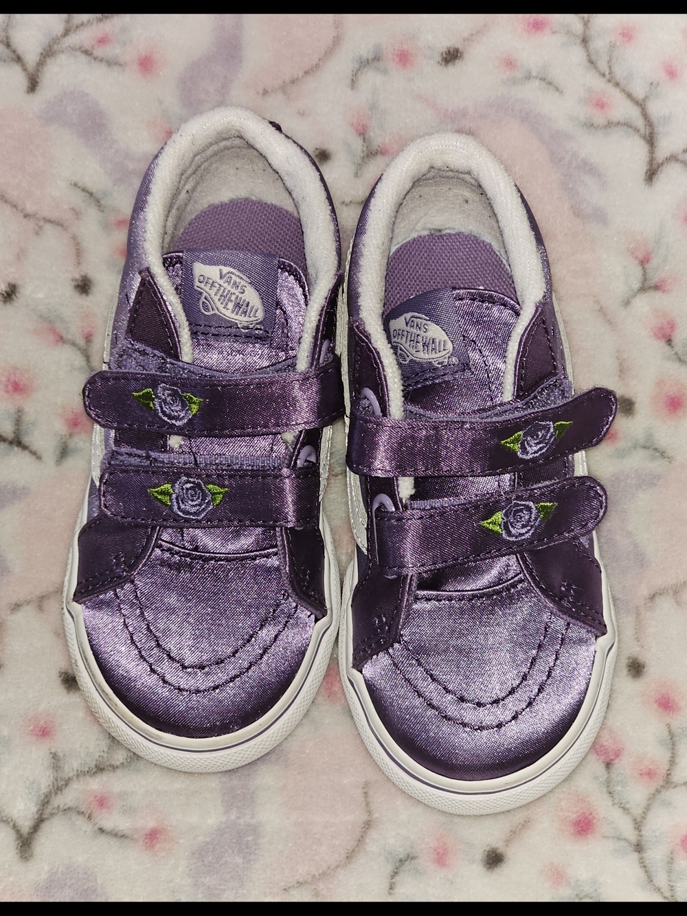 Vans Kids Purple Satin Double-Strap Sneakers with Embroidered Roses